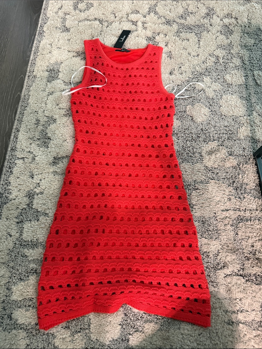 Lulu's Red Crochet Sleeveless Knit Dress